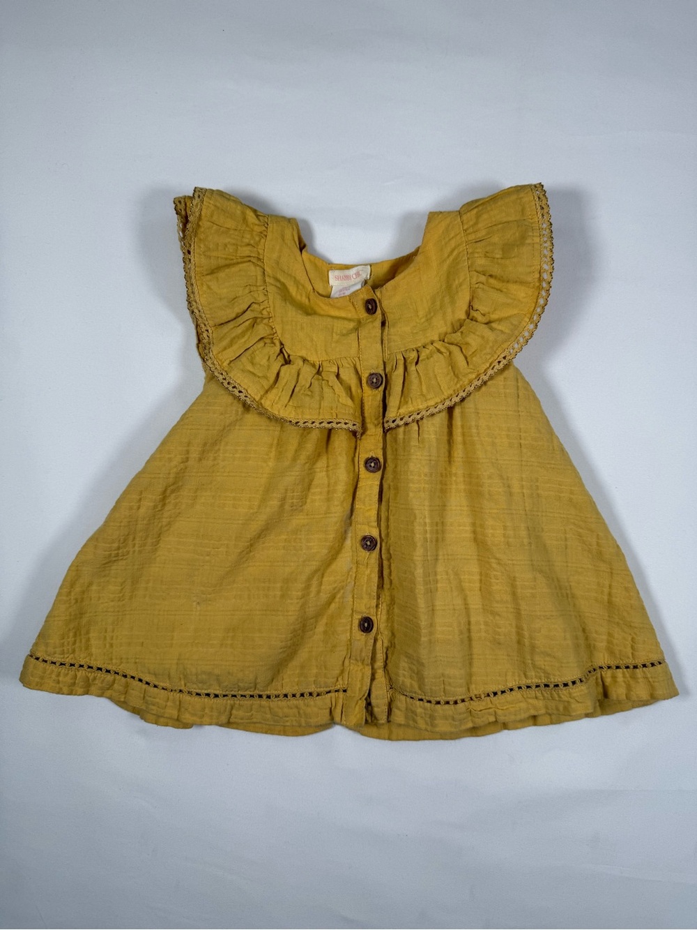SHABBY CHIC Girls Ruffle Collar Cotton Gauze Dress 3T Cottagecore Boho Prairie